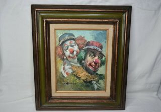 Vtg William Moninet Signed Oil Painting Of Two Clowns 8 " X 10 " Framed