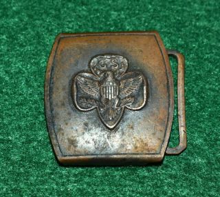 Vintage Girl Scout - World War Ii Metal Saving Small Trefoil Buckle - Scarce