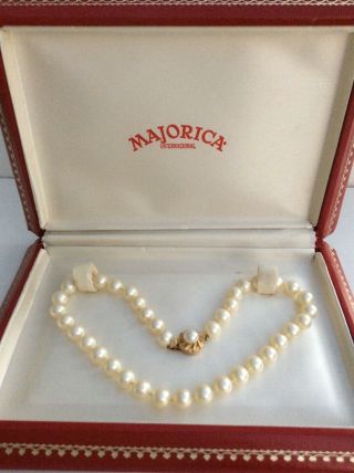 Majorica Vintage Pearl Choker Necklace Signed Made In Spain 14 Inches