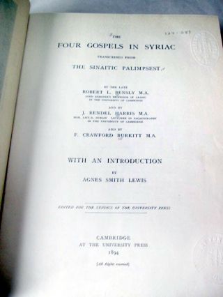 THE FOUR GOSPELS IN SYRIAC,  1894,  Translated by R.  L.  Bentley,  1st Edition 2