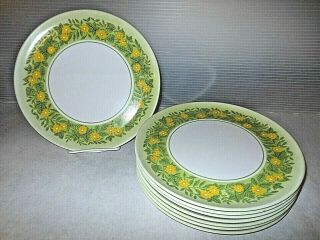 Vintage Lenox Ware Green/yellow Daisies Melamine Melmac Dinner Plate Set Of 8