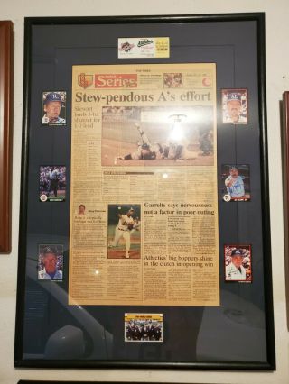 1989 World Series Framed News Page With Umpire Crew Signed Cards