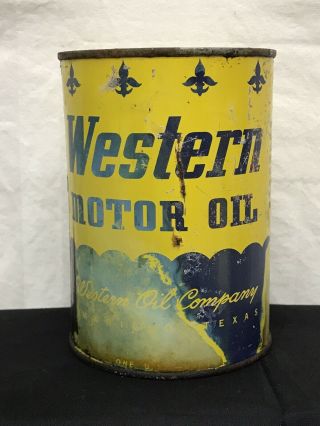 Rare - Vintage Western Motor Oil Quart Can Amarillo Texas - All Metal