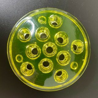 Vintage Antique 11 - Hole Yellow Vaseline Uranium Glass Floral Flower Frog Glows