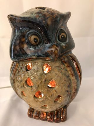 Light Up Owl Ceramic 1970s TV Lamp Kitschy Brown Tan Vintage Retro Mid Century 2