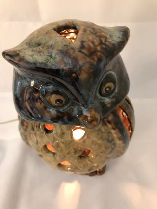 Light Up Owl Ceramic 1970s TV Lamp Kitschy Brown Tan Vintage Retro Mid Century 3