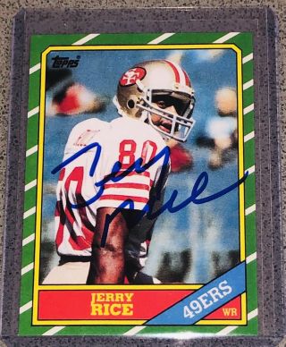 Jerry Rice Signed 1986 Topps Auto Football Rookie Card Rp Autographed W/ Jsa