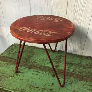 Vintage Style Round Wooden Metal Coca - Cola Stool Coke Bar Chair Table Stand Red
