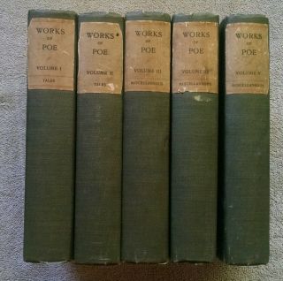 5 Vol The Of Edgar Allan Poe Ca.  1899 10 - In - 5 Vg Jefferson Press