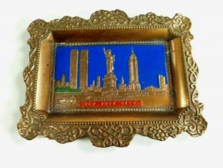 Vintage Souvenir York City Copper Plaque Statue Of Liberty Twin Towers Rare