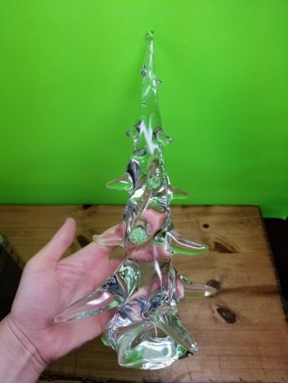 Vintage Hand Blown Clear Glass Art Christmas Tree Decor 12 "
