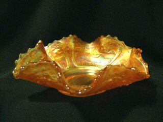 Vintage Fenton Marigold Carnival Glass Bowl Sailboats Ocean Orange Tree - Rare