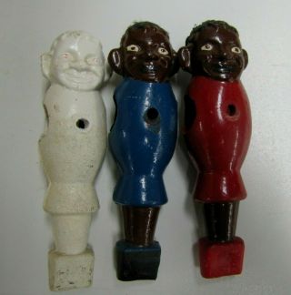 Vintage 3 - Wooden Foosball Men Big Ears Red,  Blue & Unpainted