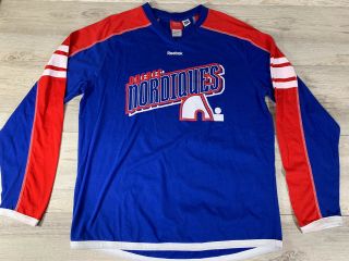 Quebec Nordiques Vintage Reebok Nhl Hockey Long Sleeve Blue Red Shirt Size L
