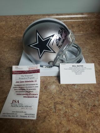 Bill Bates Autographed Dallas Cowboys Mini - Helmet Jsa 3x Champs Inscript