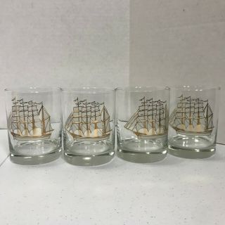 Set Of 4 Low Ball Whiskey Glasses Ship Nautical Vintage Towle Cocktail