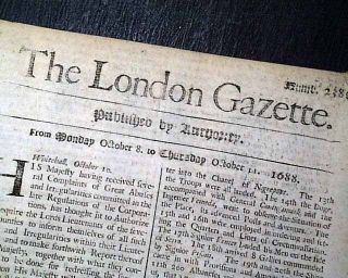 Glorious Revolution King James Ii & William Iii Of Orange 1688 London Newspaper