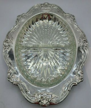 Gorham Vintage Silver - Plated Serving Tray With Divided Crystal Insert
