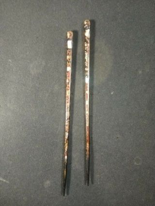 Vintage 9 " Japanese Chopsticks Inlaid Abalone Shell Mother Of Pearl On Black
