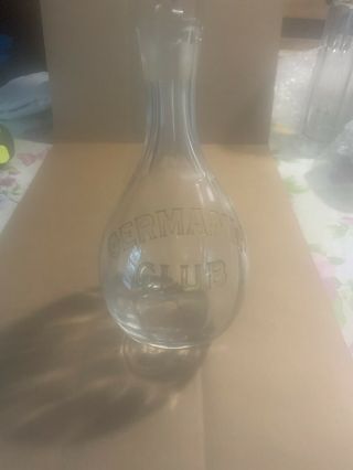 Vintage Germania Club Glass Decanter,  Liquor Bottle Clear,  1920’s