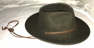 Vintage Official Brown Wool Boy Scout Hat - Medium (7 - 7 - 1/8) Leather Drawstring