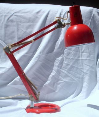 Vintage Mid Century Modern Desk Lamp Red Adjustable Weighted Base
