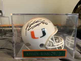 Kellen Winslow Jr Signed Miami Hurricanes Mini Helmet Auto Plus Cube