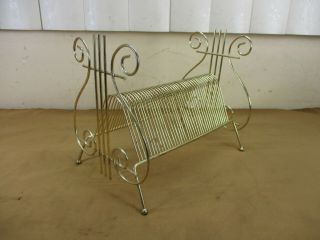Vintage Gold Tone Metal 45 Rpm Record Holder Rack With Music Lyre Ends Holds 40