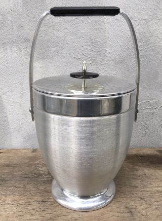 Vintage Mid Century Atomic Kromex Spun Aluminum Ice Bucket Wine Cooler Art Deco