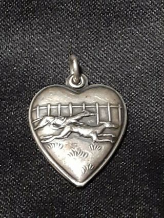 Vintage Sterling Silver Puffy Heart Racing Dogs Greyhounds Charm