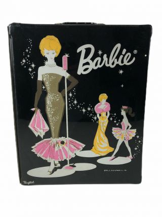 Vintage Mattel Black 1962 Ponytail Barbie Doll Case Trunk - 3 Drawers And Hangers