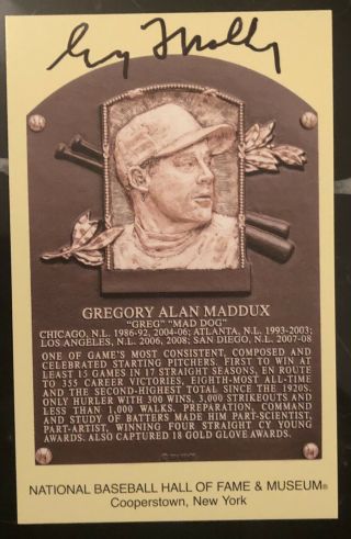 Greg Maddux Atlanta Braves Signed Hall Of Fame Cooperstown Plaque Postcard
