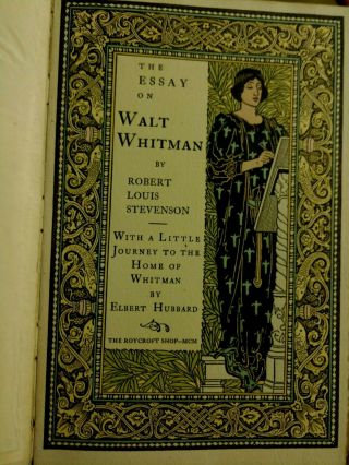 Walt Whitman Essay 1900 Robert Louis Stevenson / Elbert Hubbard Signed Roycroft