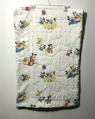 Vtg 1984 Disney Baby Toddler Mickey Mouse Minnie Crib Blanket Zip Quilt Dundee