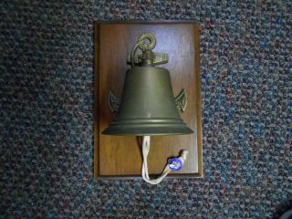 Vintage Brass Bell Mounted On Wood Plaque Nautical,  Seabees Pin