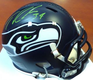 Thomas Rawls Autographed Seahawks Speed Mini Helmet In Green Mcs Holo 105063