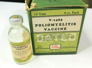 Vintage Medicine 1955 Eli Lilly Polio Vaccine Vial Box & Empty Vial V - 1403 Ga