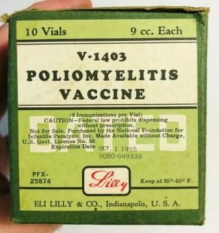 Vintage Medicine 1955 Eli Lilly Polio Vaccine Vial Box & Empty Vial V - 1403 Ga 2