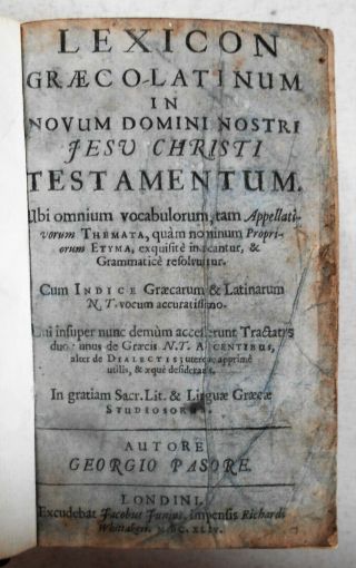 1644 Pasor Lexicon Graeco - Latinum Greek Latin Testament Language Translating