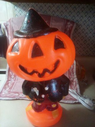 Vintage Halloween Blow Mold Pumpkin Head Scarecrow Gregg Products Plastic