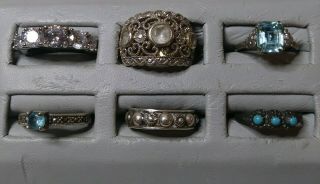 Vtg 925 Sterling Silver Rings Small Sizes 4 1/4 To 6 Blues & Bling