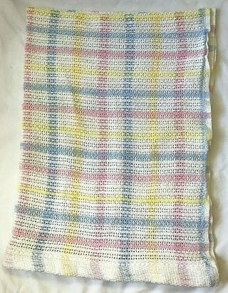 Vintage Beacon Pastel Plaid Open Weave Cotton Baby Blanket Wpl 1675 Usa Made