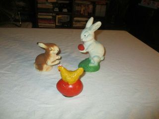 3 Vintage Paper Mache Easter Bunny Rabbit Chick Candy Containers