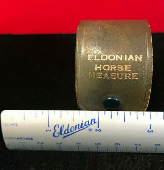 Vtg Eldonian Horse Measure Tape Real Hide Case Made In England