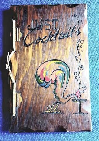 Just Cocktails First Edition 1939 Wood Leather Bar Recipe Book Ec