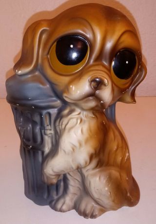 Vintage Ceramic Puppy Dog Planter Sad Eyes Garbage Can Figurine 7 "