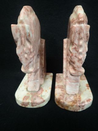 vintage pink marble horse head bookends carved art deco mustang stallion 3