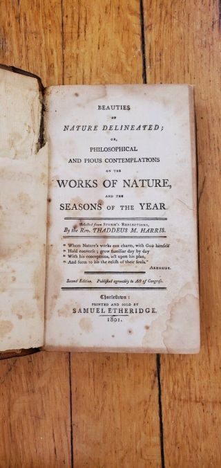 1801 Beauties Of Nature Charlestown Ma Rare Early Antique Leather Poetry Book