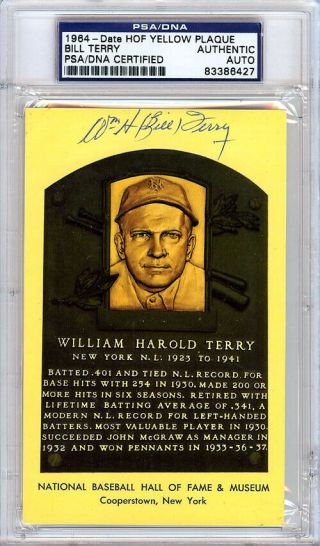 William Bill Terry Autographed Signed Hof Postcard Psa/dna 83386427