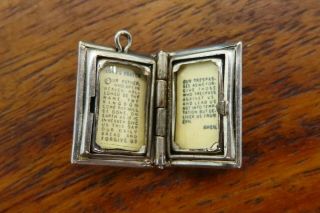 Vintage silver LOCKET BOOK CROSS THE LORD ' S PRAYER MOVABLE ETCHED charm 3